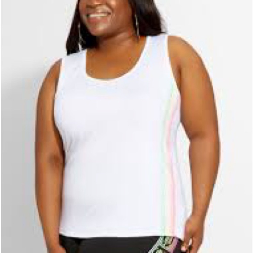 BEBE SPORT WHITE LOGO RAINBOW STRIPE TANK